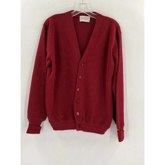 1980s Jefflon Lord Jeff 100% Dupont Orlon Acryclic USA Made Red Sweater Cardigan - Picture 1 of 7